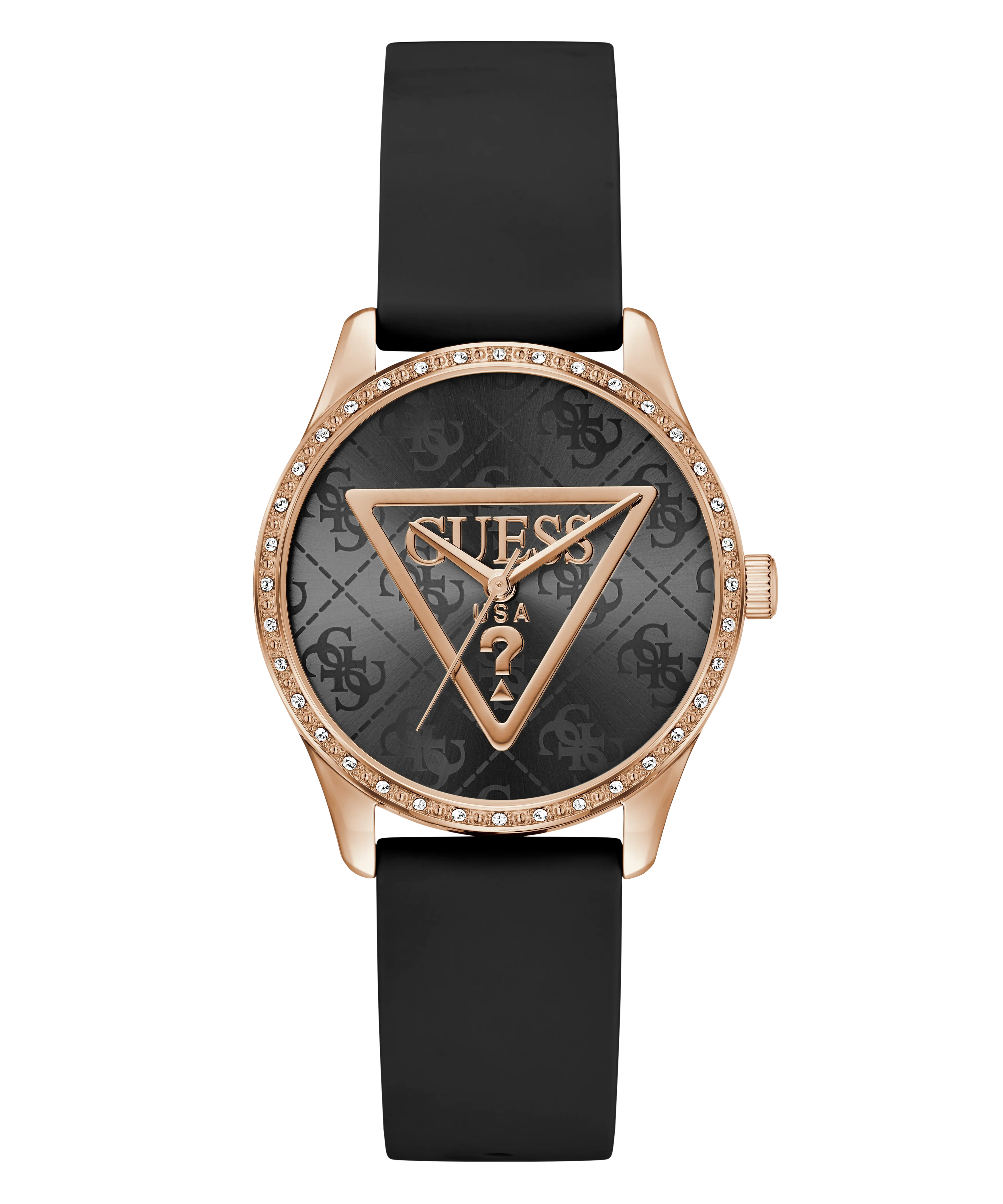 GUESS Ladies Black Rose Gold Tone Analog Watch - GUESS Watches