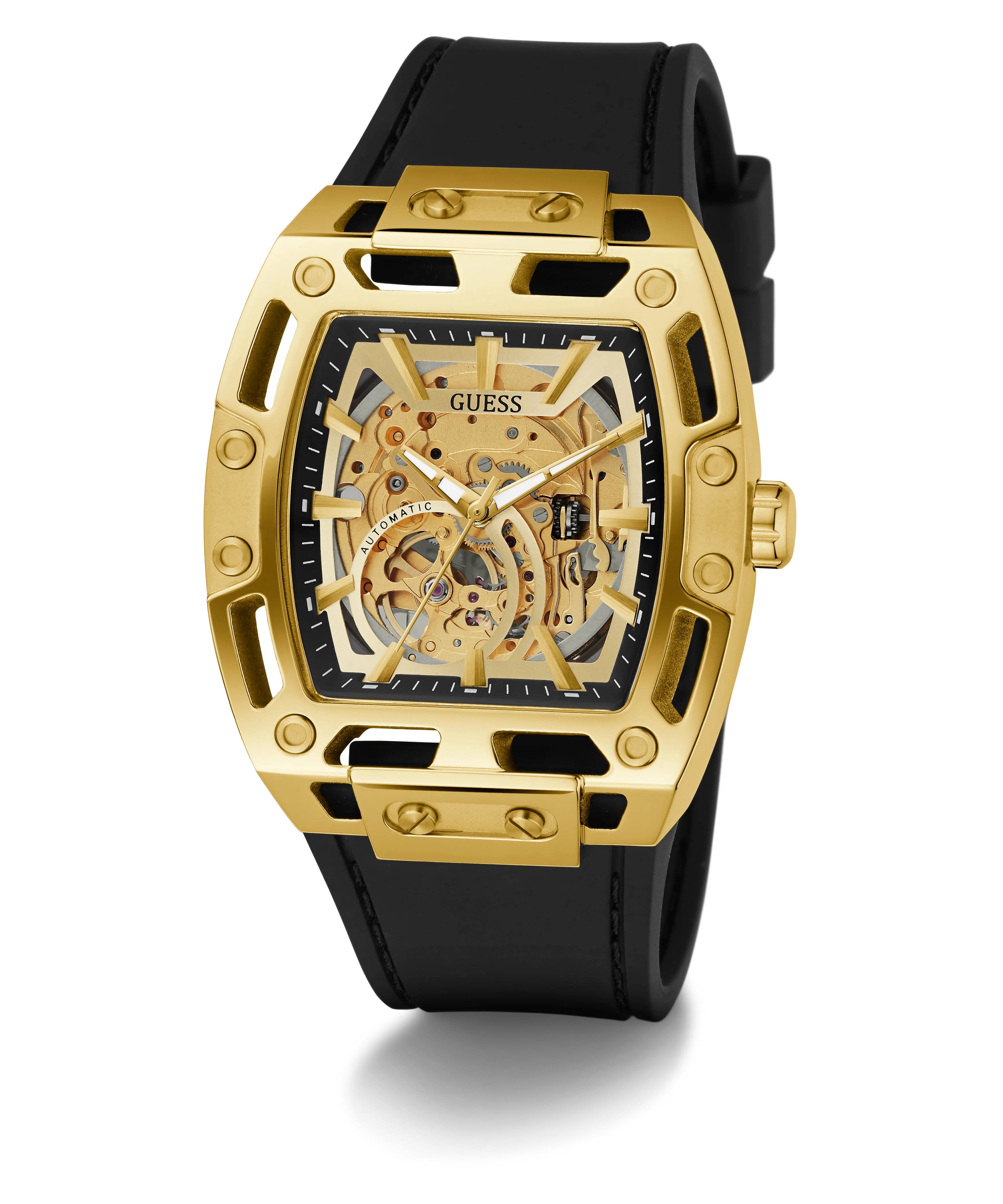 GUESS Mens Black Gold Tone Automatic Watch - GUESS Watches