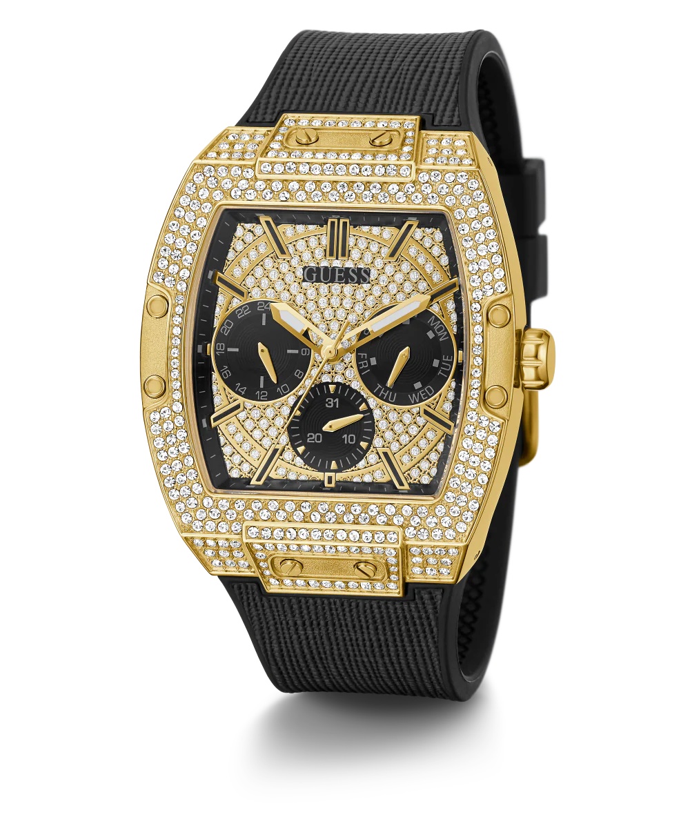 Watch Multi GUESS Mens Black Gold Tone Multi-function Watch - GUESS Watches
