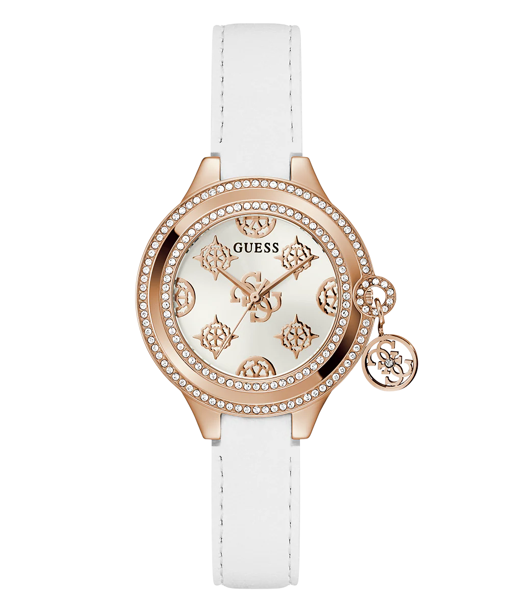 GUESS Ladies White Rose Gold Tone Analog Watch - GUESS Watches